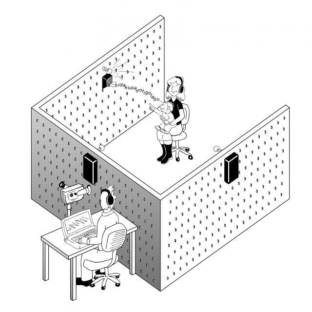 An infant headturn preference procedure setting, one of the most used experimental paradigms in investigations of infants’ capacities for statistical language acquisition | Credit: Mike Almodovar, in "Language Development" by Patricia Brooks and Vera Kempe