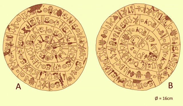 Drawing of Phaistos Disc including the numbering by Louis Godart | Credit: Wikimedia Commons