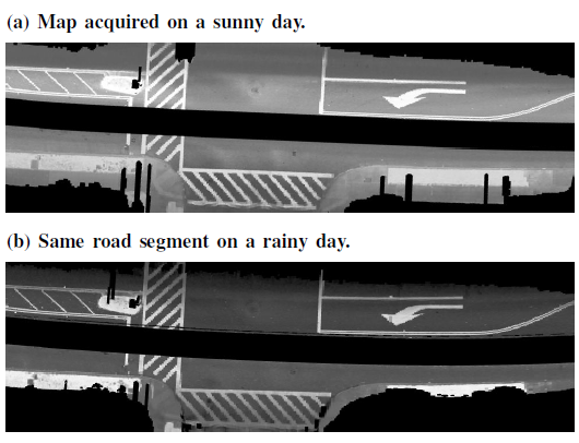 Figure 3. Images are more independent of light and weather conditions than those from a normal camera. | Credit: Levinson et al (2007)