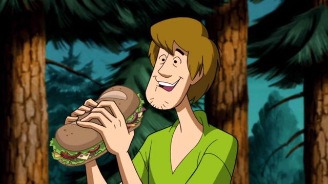 Shaggy Rogers, the fictional character from Scooby Doo, is considered by many fans to be a regular marihuana smoker based on his voracious hunger (and the fact that he talks to his dog), although this accusation has been dismissed by the creators of the series. Image from the film “Scooby Doo Camp Scare” via Hanna-Barbera productions.