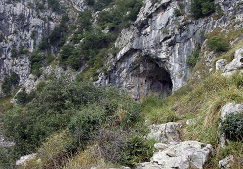 Entrance to El Mirón cave (Cantabria, Spain) 