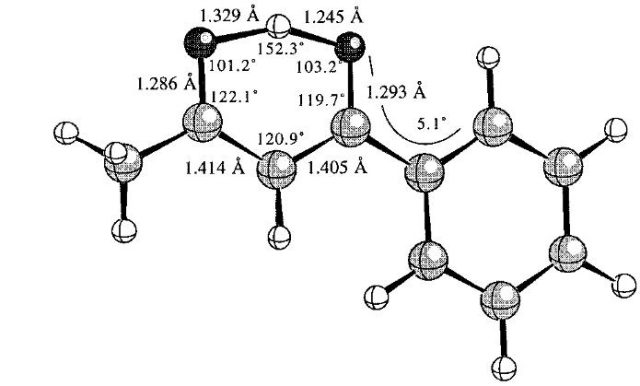 Figure 1. The experimental 20 K neutron structure ofbenzoylacetone with selected bond distances and bond angles indicated. | Credit: B.Schiøtt et al (1998)