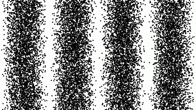 Particle impacts make visible the interference pattern of waves. | Credit: Wikimedia Commons / Thierry Dugnolle 