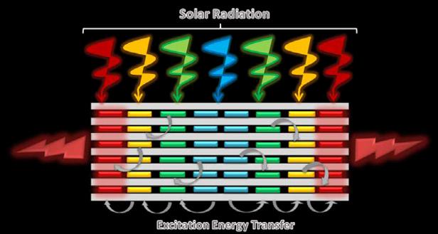 Schematic overview of an artificial photonic antenna system. Credit: L. Gartzia-Rivero, “Molecular Antennas and Photoactive Nanomaterials based on Energy Transfer Processes,” PhD Thesis, Faculty of Science and Technology (UPV/EHU), Leioa, 2014. 