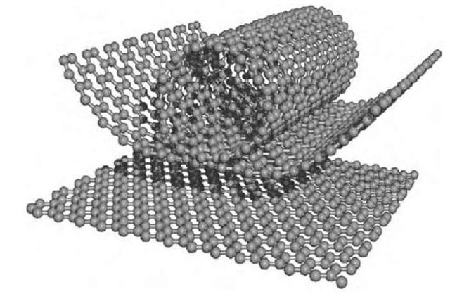 Figure 1. How a graphene sheet can be rolled up to create a carbon nanotube. Source: http://what-when-how.com/nanoscience-and-nanotechnology/carbon-nanotubes-and-other-carbon-materials-part-1-nanotechnology/